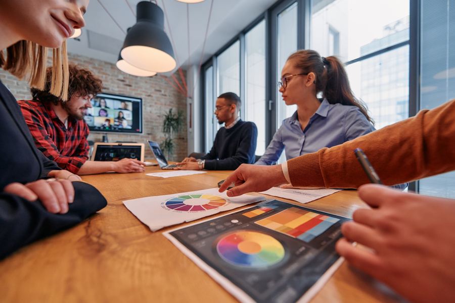 A team in a working session around a table
